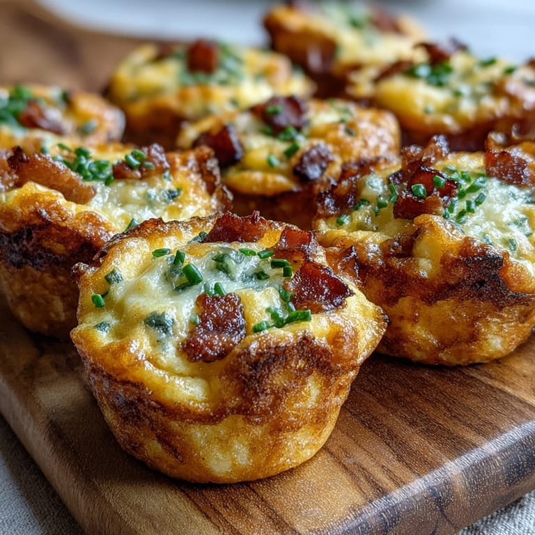 A close-up of Ranch & Cheddar Egg Muffin Cups with crispy bacon bits, ideal for a low-carb keto breakfast.