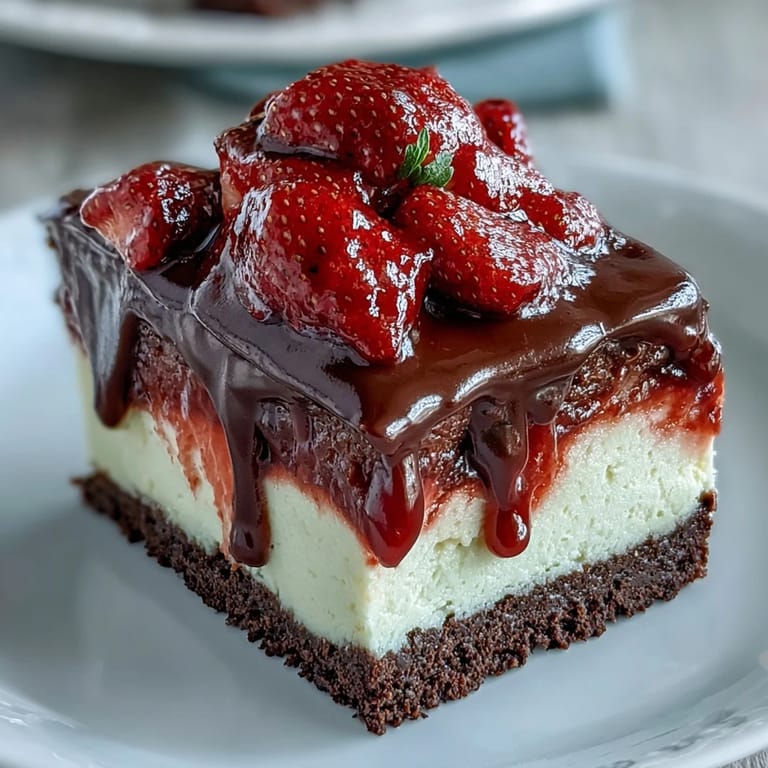 Luscious no-bake dessert cups featuring layers of chocolate crumb crust, smooth vanilla cheesecake, and juicy macerated strawberries, finished with silky ganache.