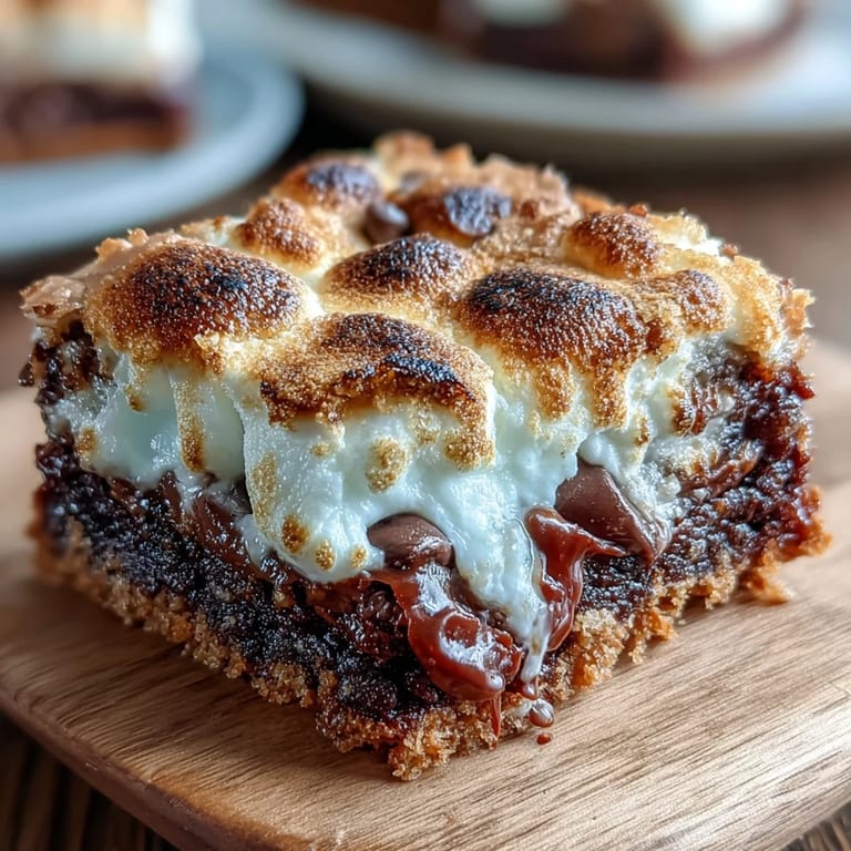 Chewy brownie cookies with chocolate chips and graham cracker pieces, finished with melted marshmallow.  