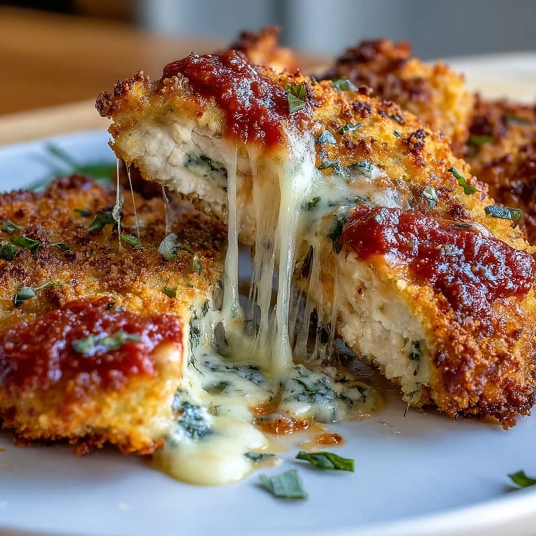 Juicy Air Fryer Chicken Parmesan ready in minutes, topped with savory marinara.