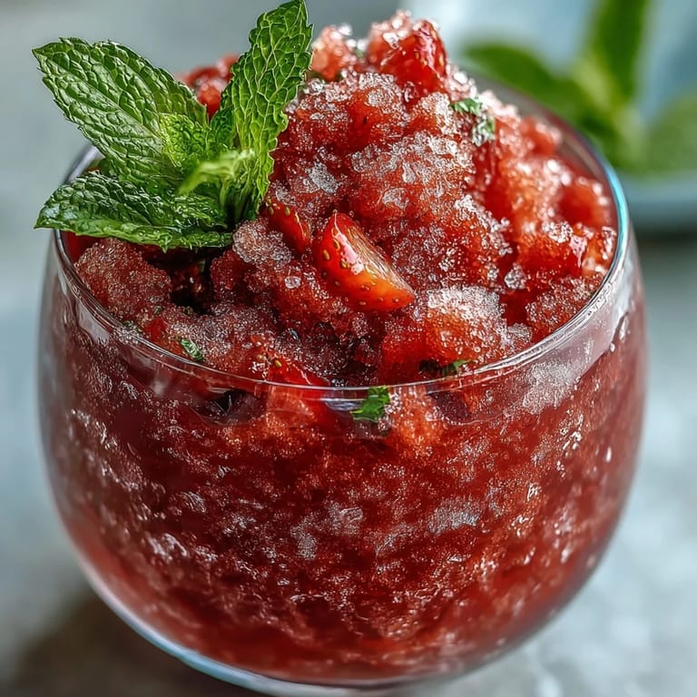 A tall glass overflowing with a sweet, tart Frozen Strawberry Lemonade Slushie.