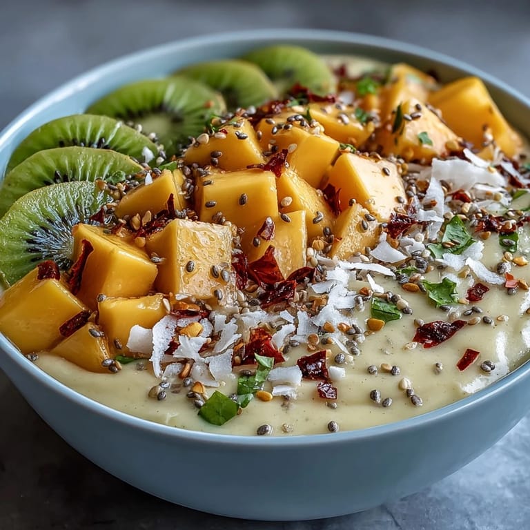 Refreshing Mango Chili Lime Smoothie Bowl, a delicious and easy breakfast option.
