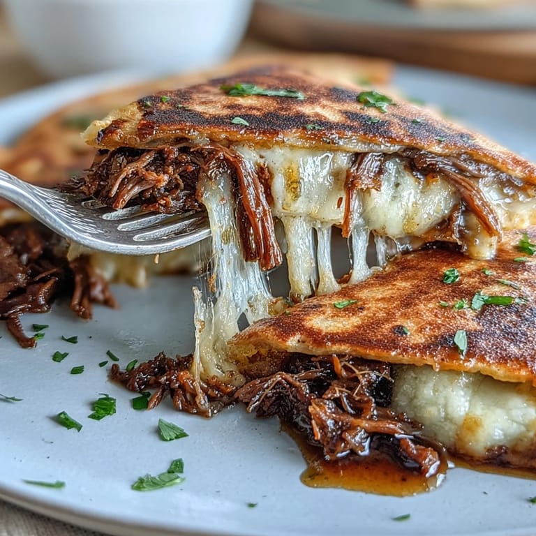 Generous portion of tender birria beef stuffed into crispy quesadillas, a Mexican feast.