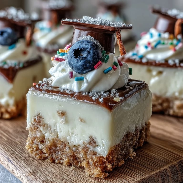 Festive Easy Graduation Cheesecake Bites, perfectly portioned, rich, and ready for party guests.