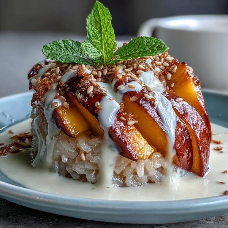Vibrant Mango Sticky Rice Cups, showcasing tender rice and ripe fruit, topped with sauce.