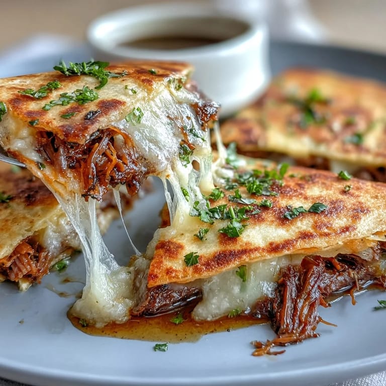Cheesy birria quesadillas ready for dipping into rich, spicy consommé for pure celebration.