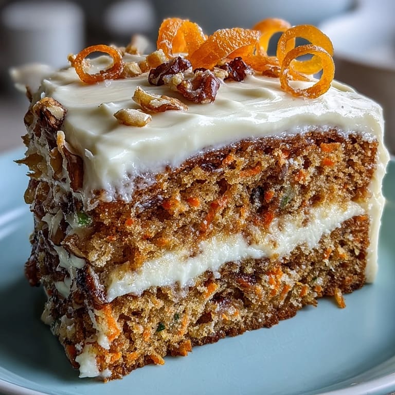 Beautiful layered Easter carrot cake, a festive dessert generously adorned with frosting.